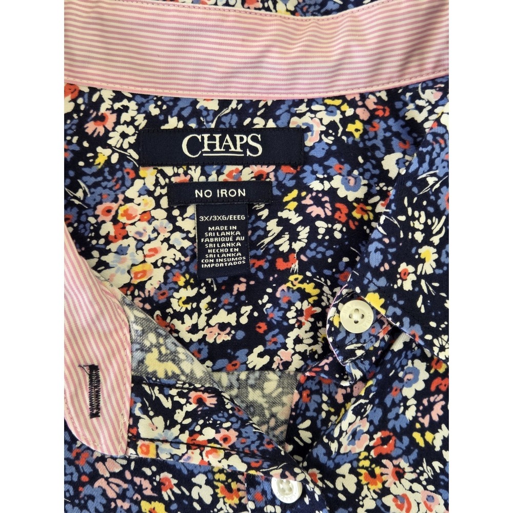 CHAPS Women's 3X Shirt Collared Pink Blue Floral Button Up 3/4 Sleeve No Iron - Picture 6 of 7